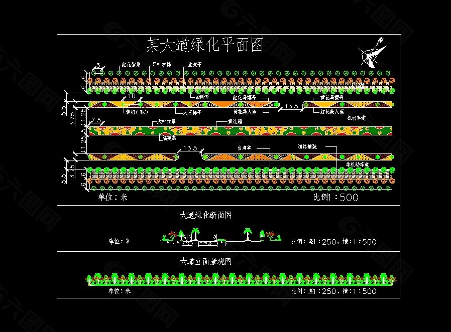 某大道绿化平面图