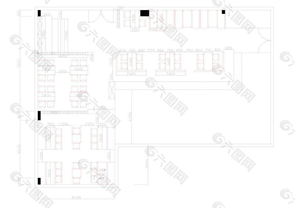 饺子馆CAD平面布局图