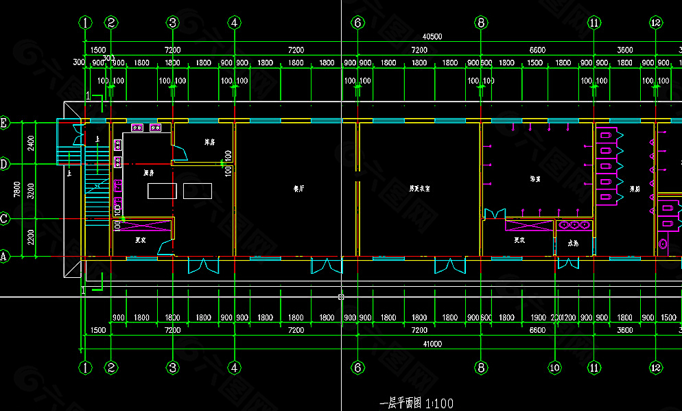 二层钢结构框架 建筑施工图图片