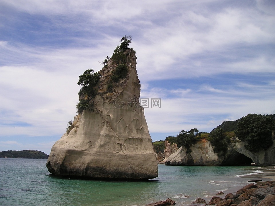 新西兰,海滩,岩