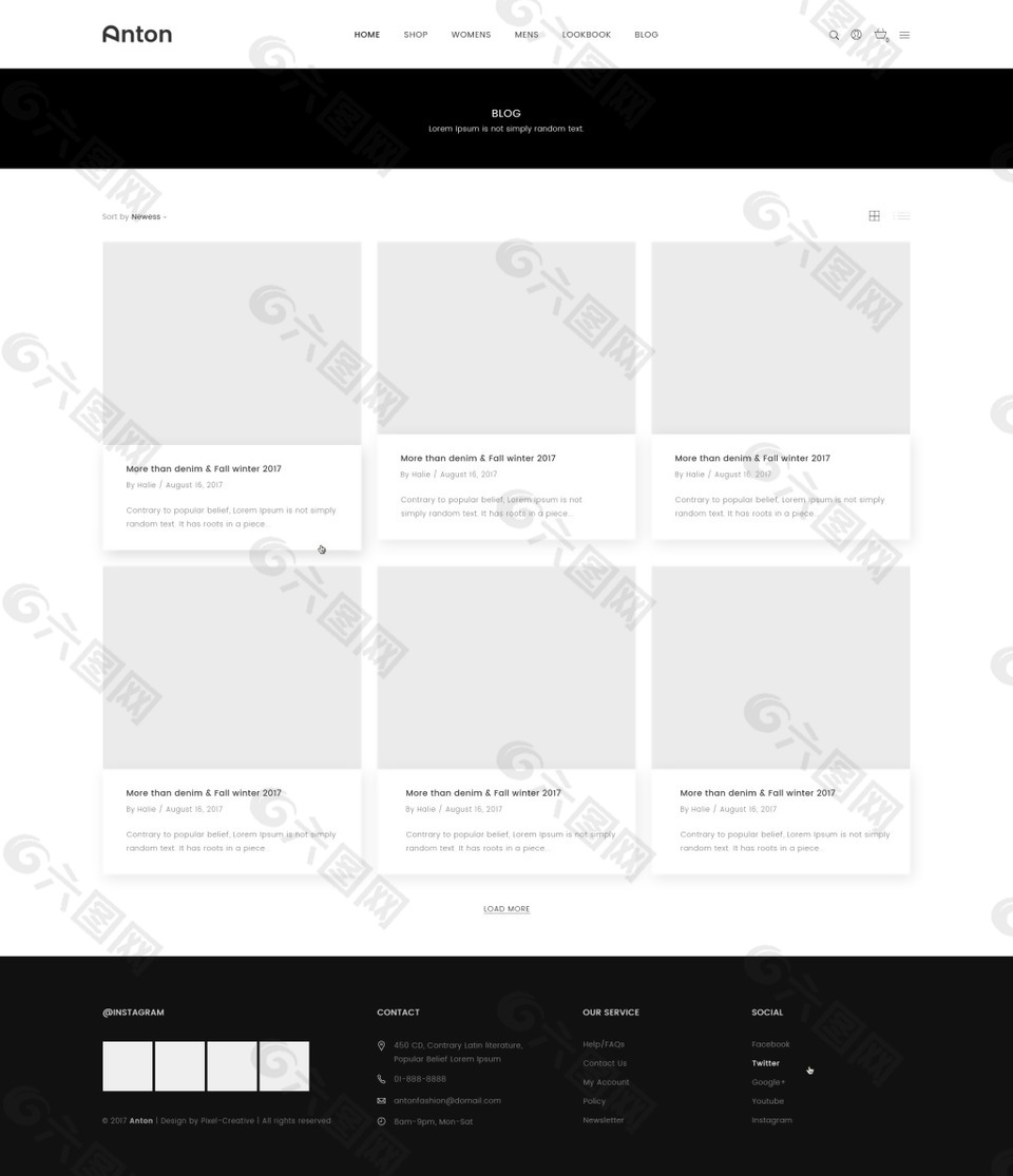 UI网页博客专栏页面黑白灰简洁PSD模板