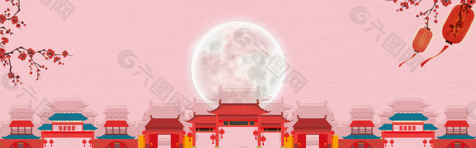 中秋国庆双节同庆黄色复古式banner