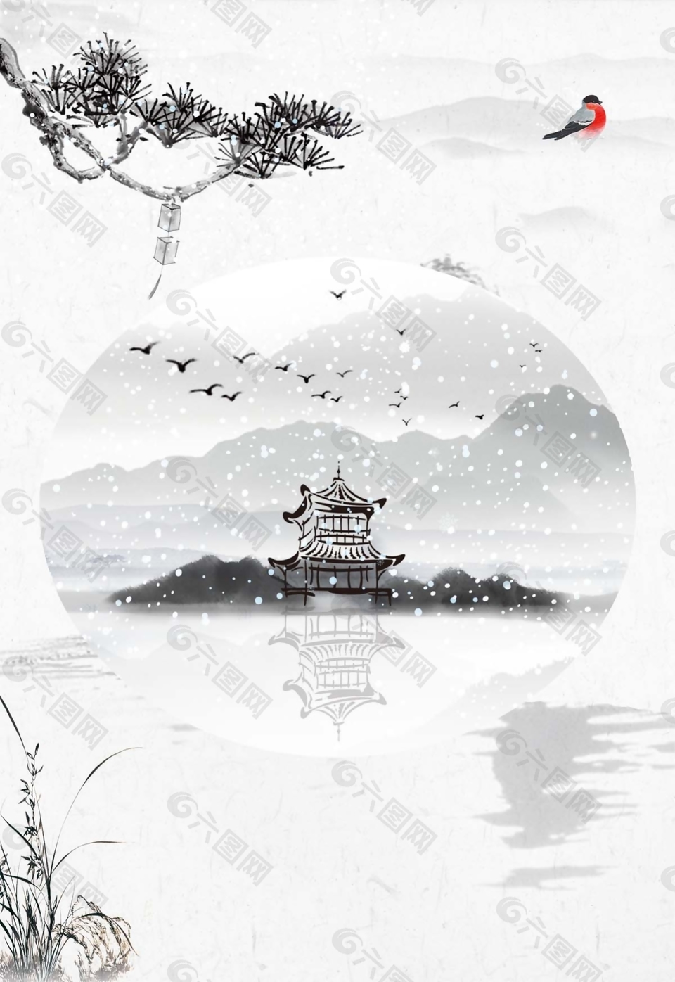 中国风唯美冬天海报背景