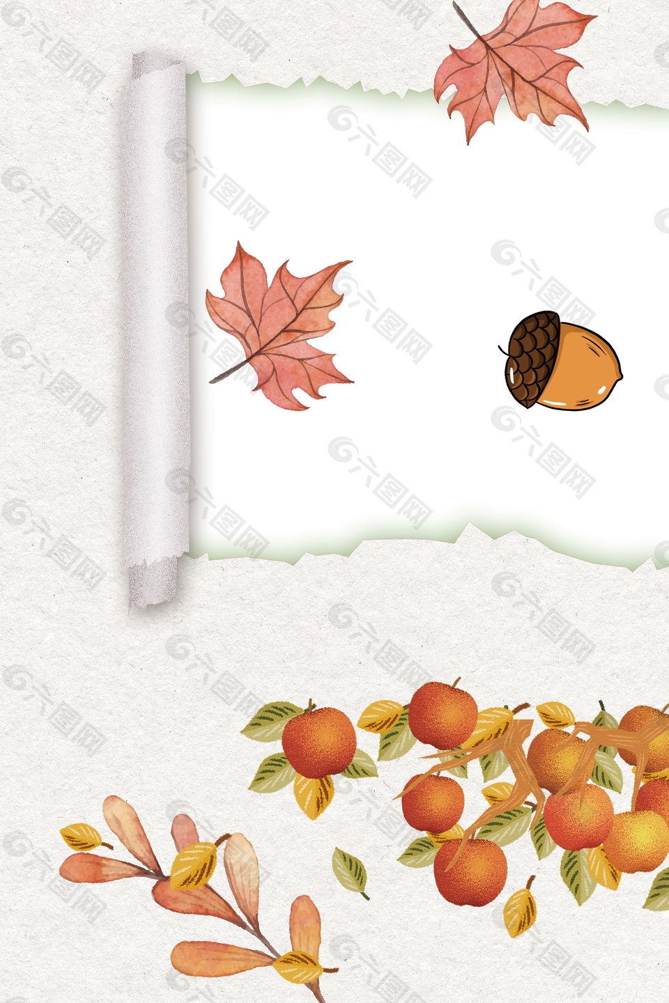 秋季枫叶柿子松果海报背景素材