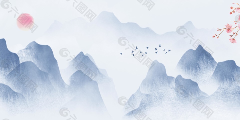 中国风水墨山水唯美意境广告背景图