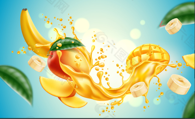 金色水果和果汁