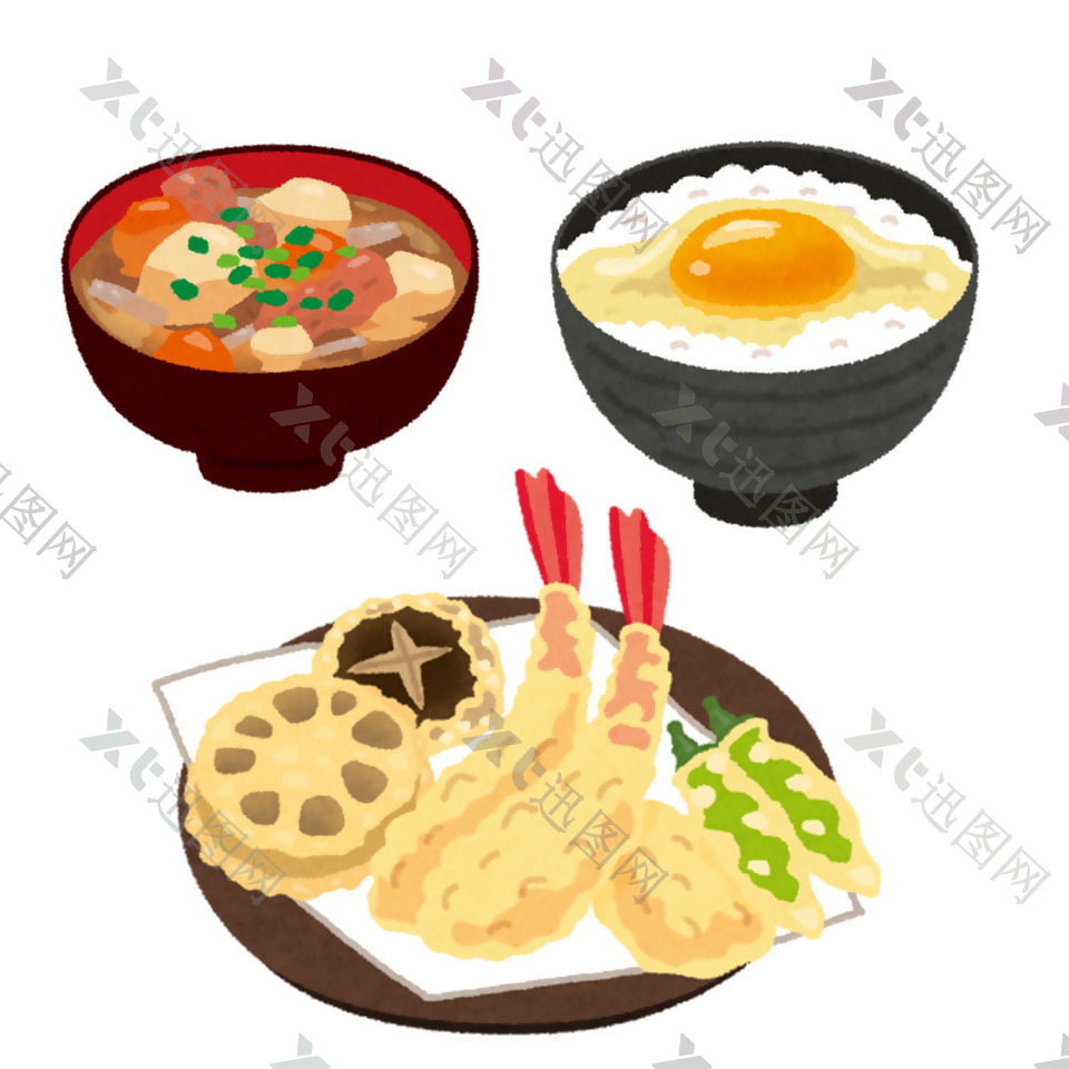 日本食物水彩手绘食物图标设计素材