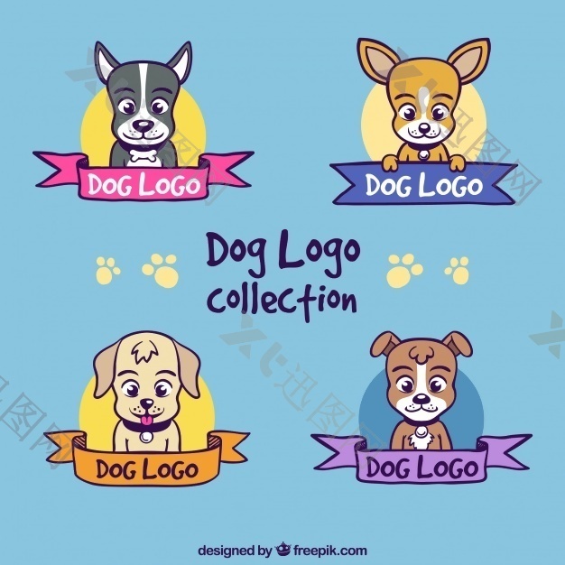 手绘包装四彩色标志与狗