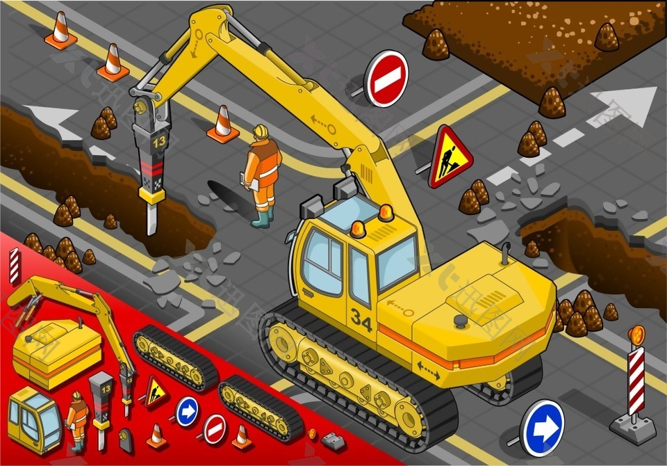 钻孔车等距交通工具矢量