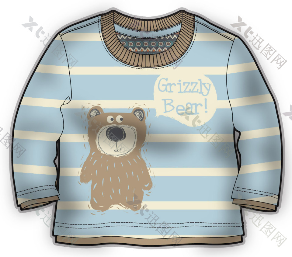 蓝色条纹小熊彩色婴儿服装设计矢量素材