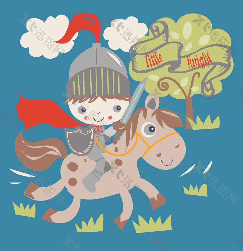 骑着马的王子男孩服装花纹矢量素材