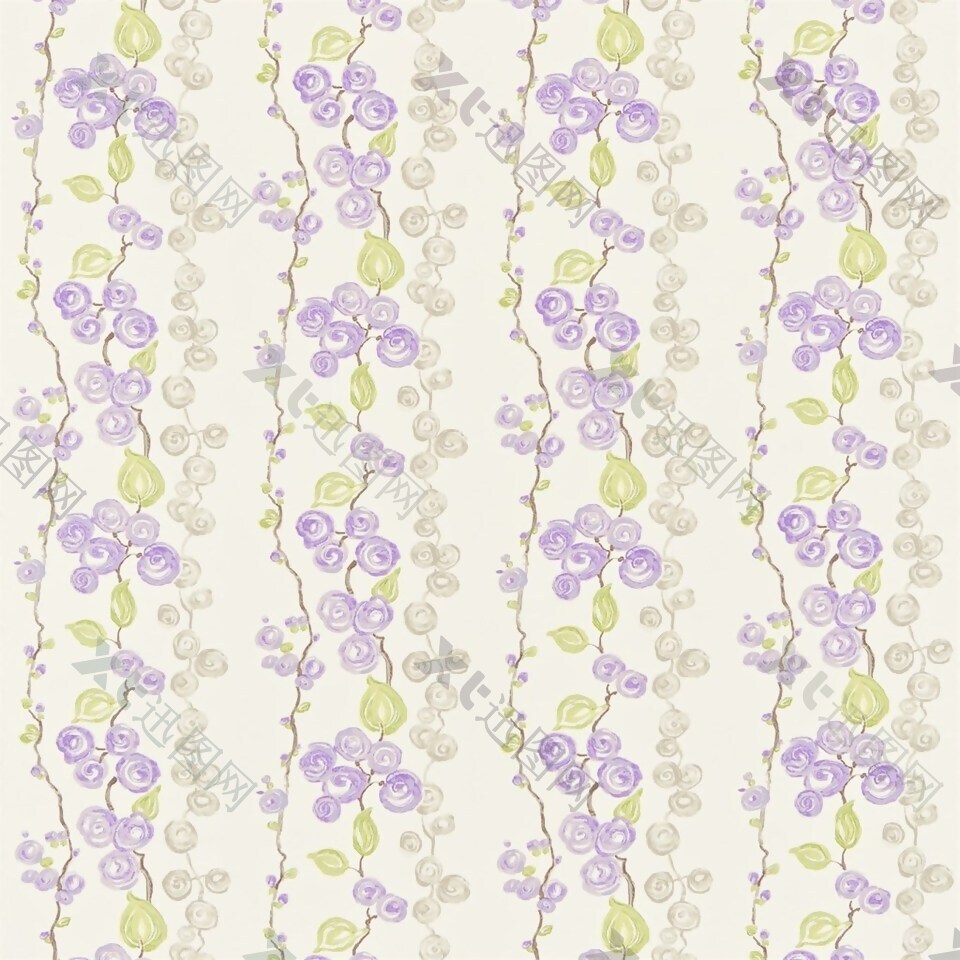紫色花藤布艺壁纸图片