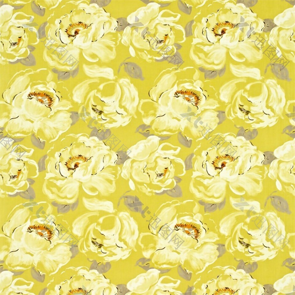 金色花卉花纹布艺壁纸