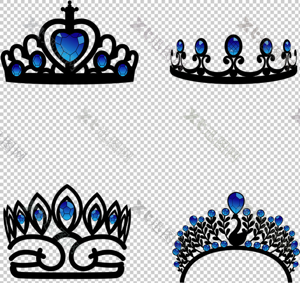 蓝色钻石皇冠图标免抠png透明图层素材