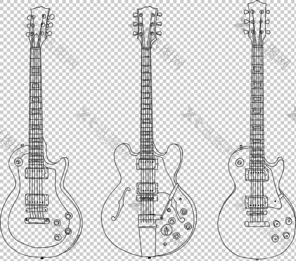 手绘线描吉他插图免抠png透明图层素材