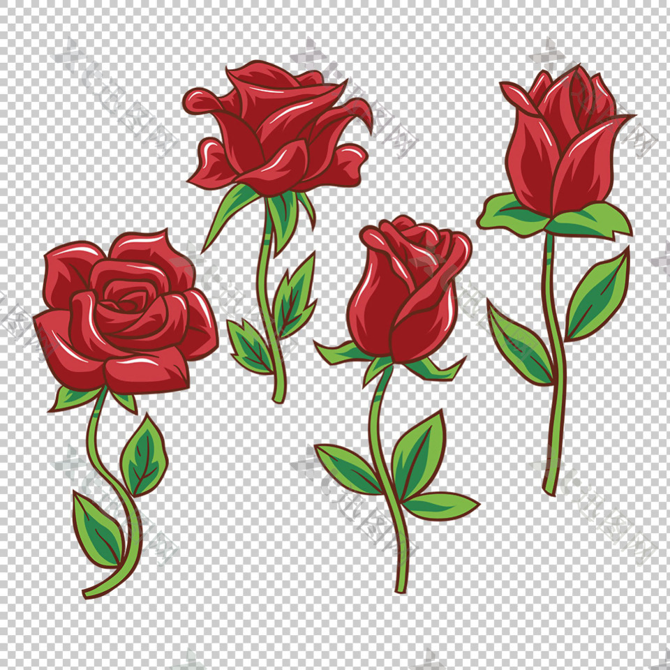 红色玫瑰花插画免抠png透明图层素材