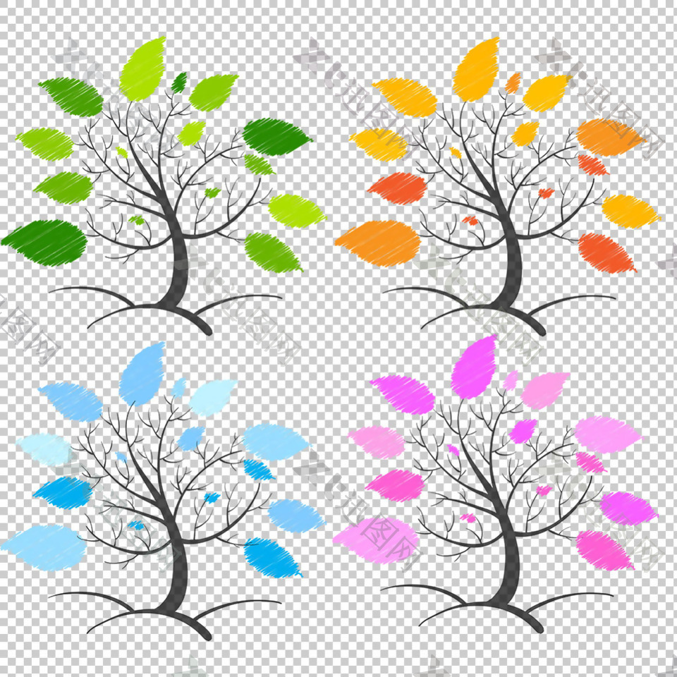 抽象彩色大树图形免抠png透明图层素材