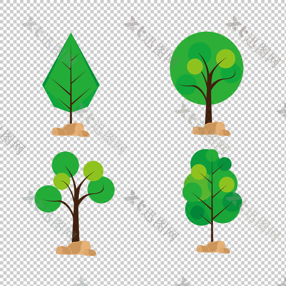 绿色卡通风格树木免抠png透明图层素材