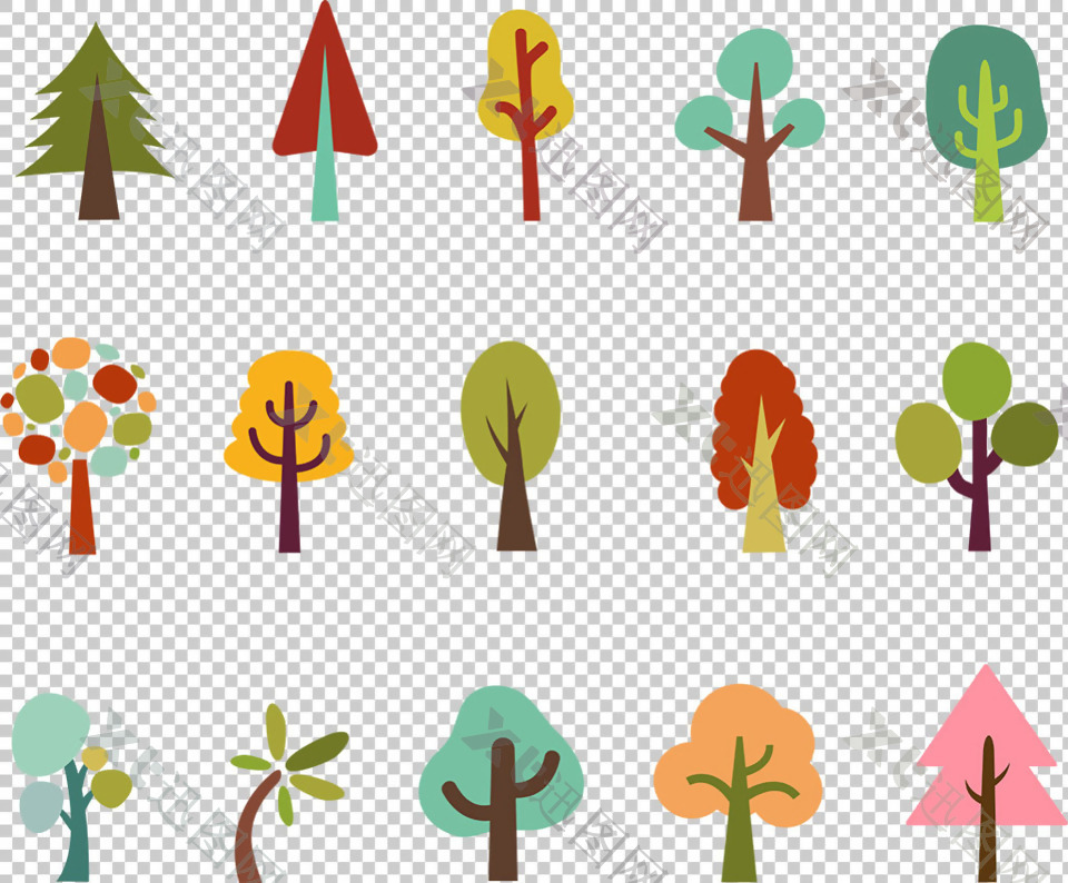 彩色卡通风格树木免抠png透明图层素材