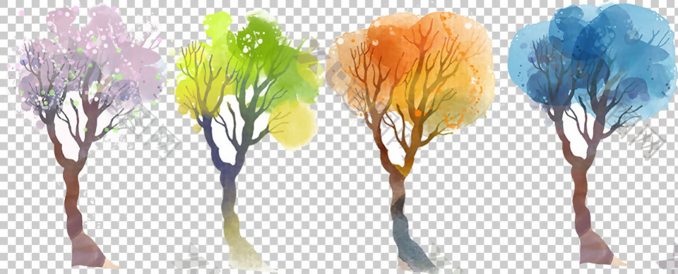 水彩效果大树插图免抠png透明图层素材