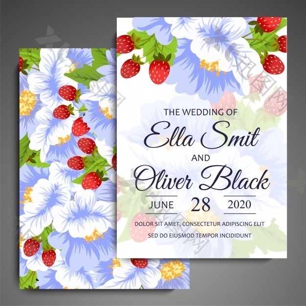 有美丽花朵的婚礼卡片
