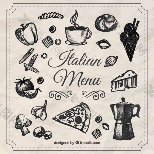 草图的意大利菜单