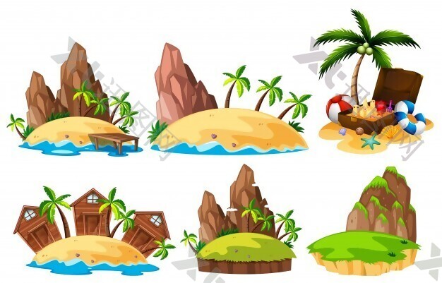 岛屿插图的不同场景