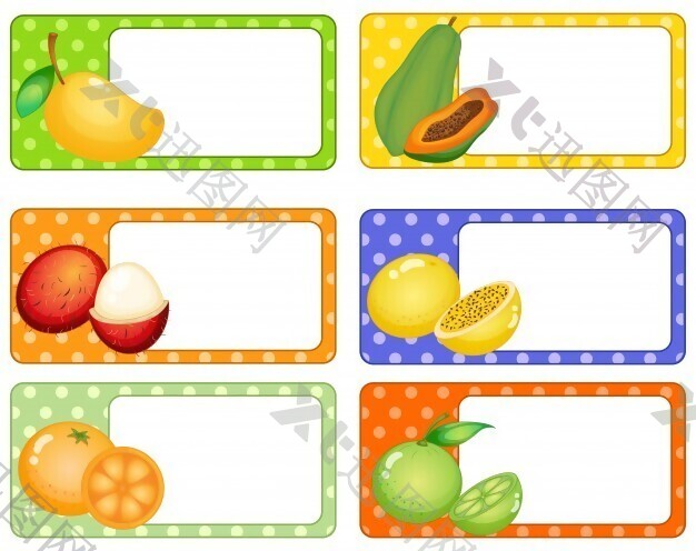 带热带水果插图的方形标签