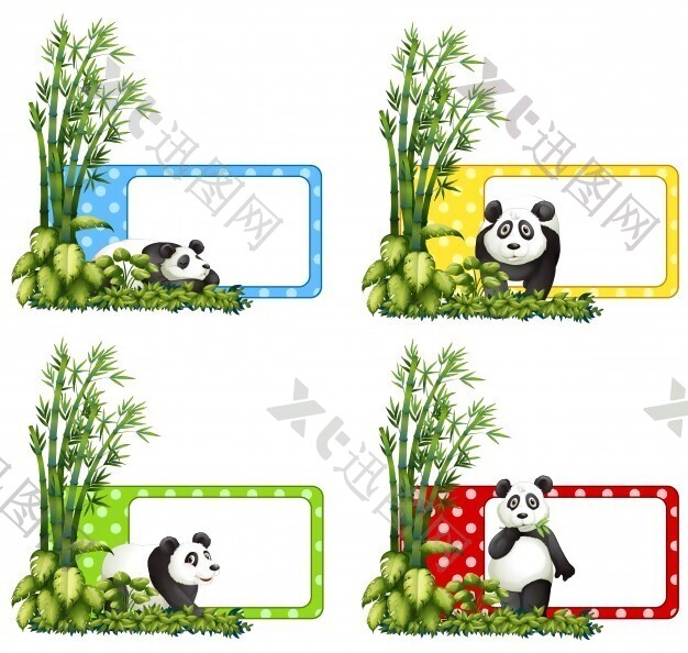 黑白熊猫竹说明标签