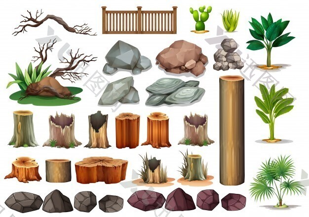 园艺系列的岩石和分支插图