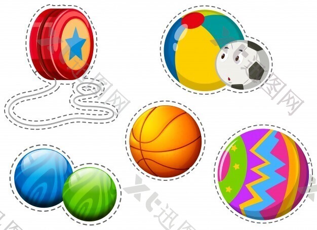 贴纸系列不同的球插图