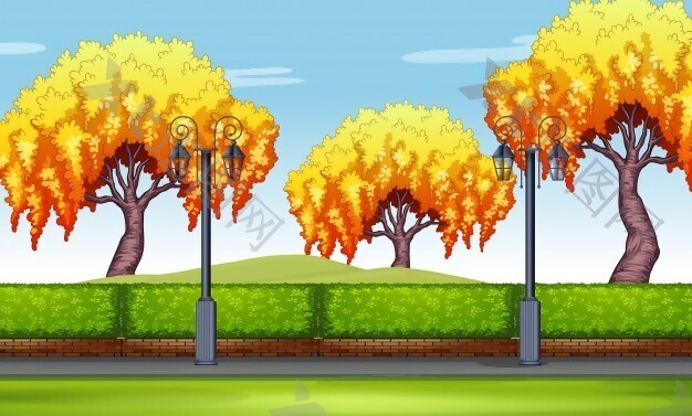 场景与柳树在公园插图