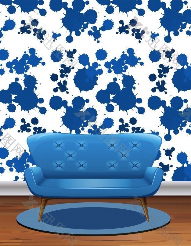 蓝色沙发与蓝色飞溅壁纸插图