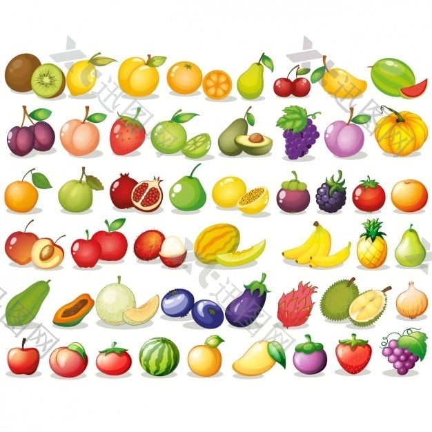 颜色鲜艳的水果收集