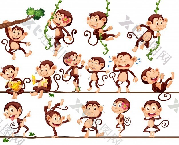 猴子做不同动作插画