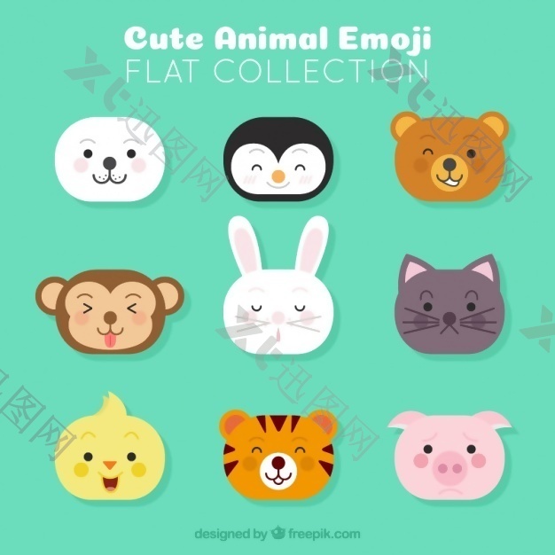 在平面设计中的几个动物emojis