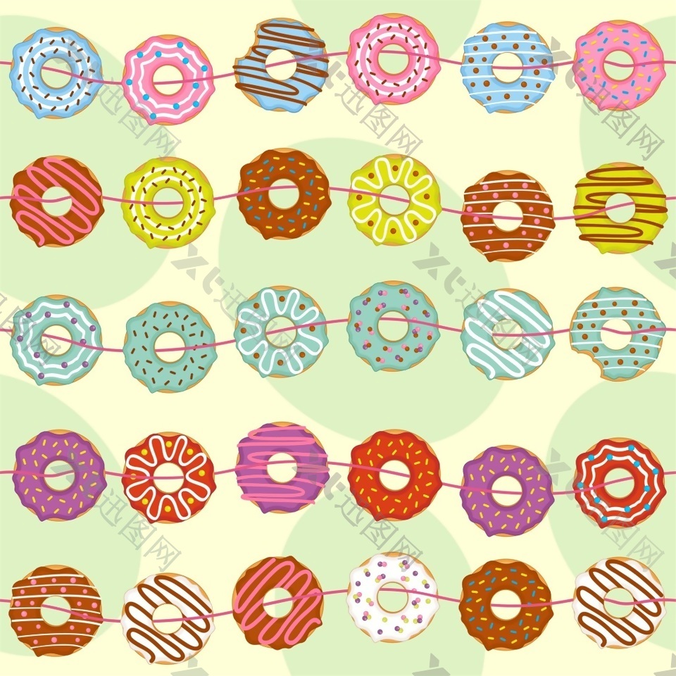 串连起来的甜甜圈手绘卡通矢量图