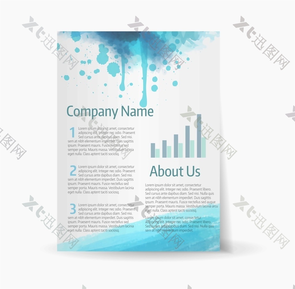 蓝色水彩简约企业单页设计矢量模板