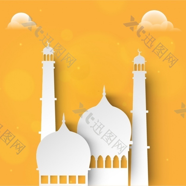 橙色背景与白色清真寺