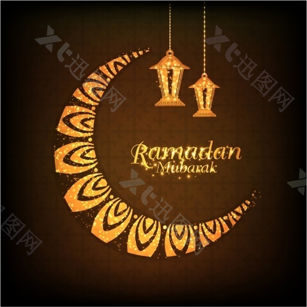 Ramadan mubarak背景与月亮和灯笼