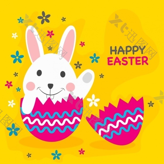 黄色复活节背景与微笑兔子