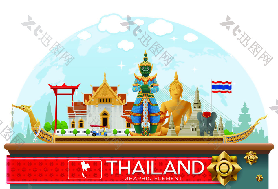泰国寺庙旅游场景元素矢量素材