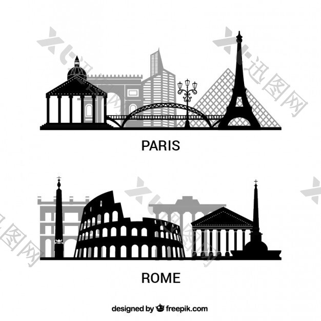 巴黎和罗马剪影包
