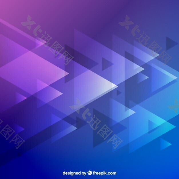 背景是紫色和蓝色的三角形。