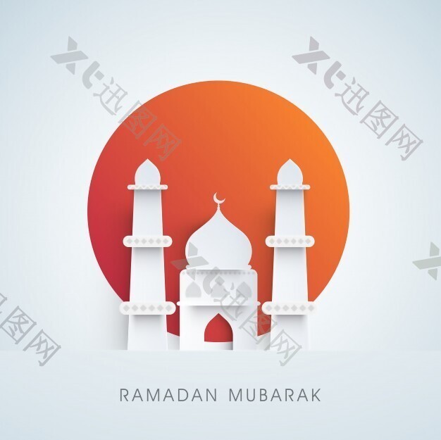 穆斯林社区圣月的创意纸清真寺设计，Ramadan Mubarak。