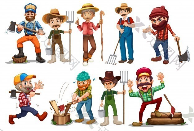 农民和伐木工人的插图