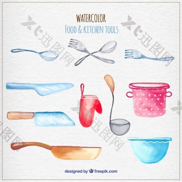 水彩画的厨房工具