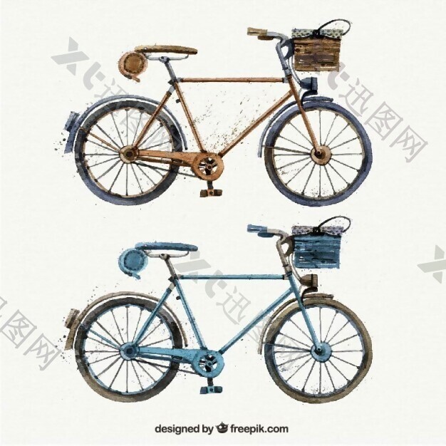 水彩画的复古自行车