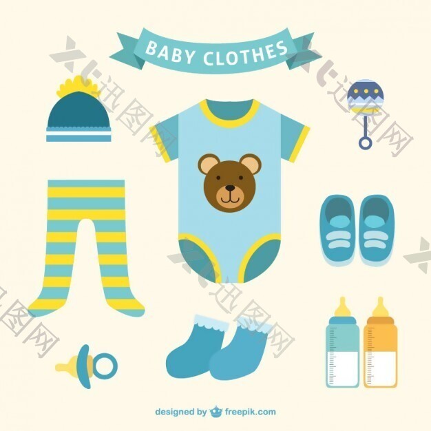 可爱的蓝色和黄色婴儿服装