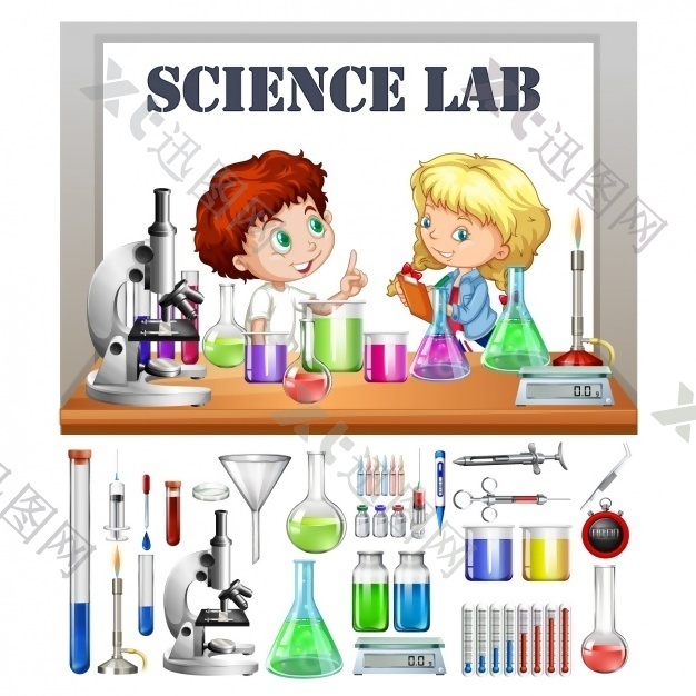科学实验室里的孩子们